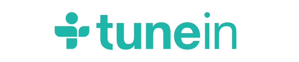 This is a white backdrop with the plain aqua green TuneIn logo in the centre.