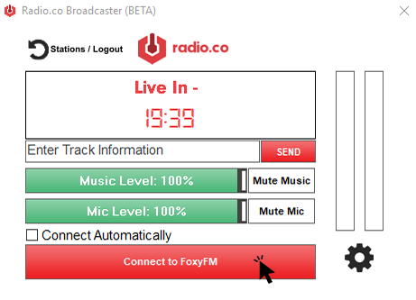 Broadcast Screen - Radio.co Broadcaster Windows