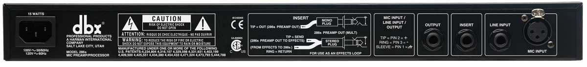 This is the back of the DBX 286S, a thin black strip with various inputs and ports visible.