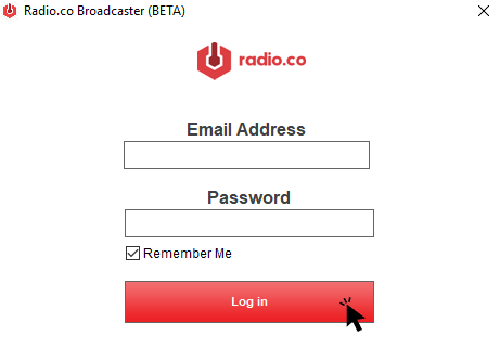 Login - Radio.co Broadcaster WIndows