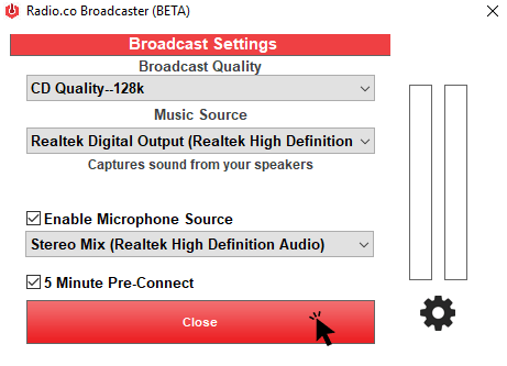 Settings - Radio.co Broadcaster Windows