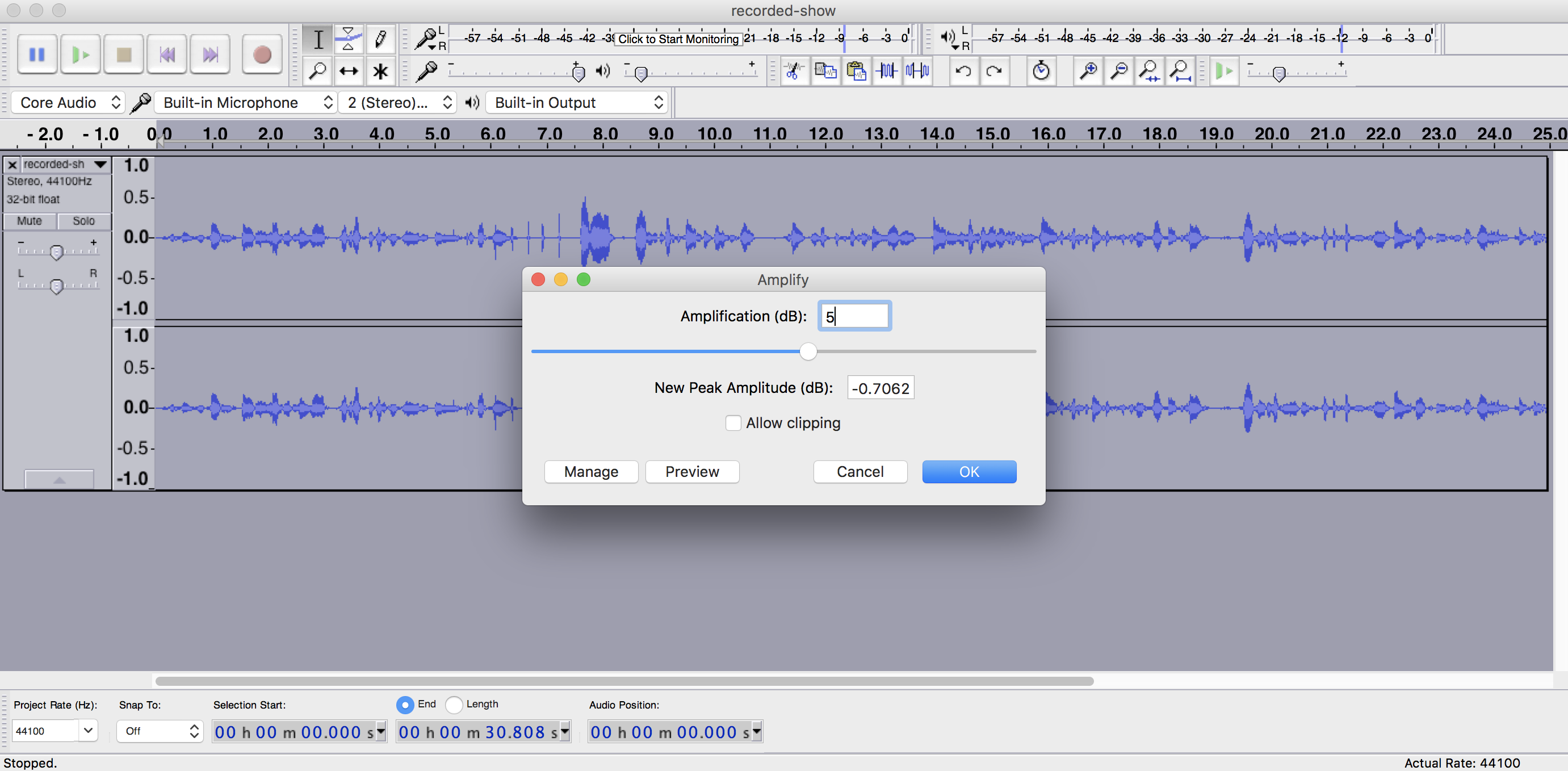 Amplifying Audio Audacity