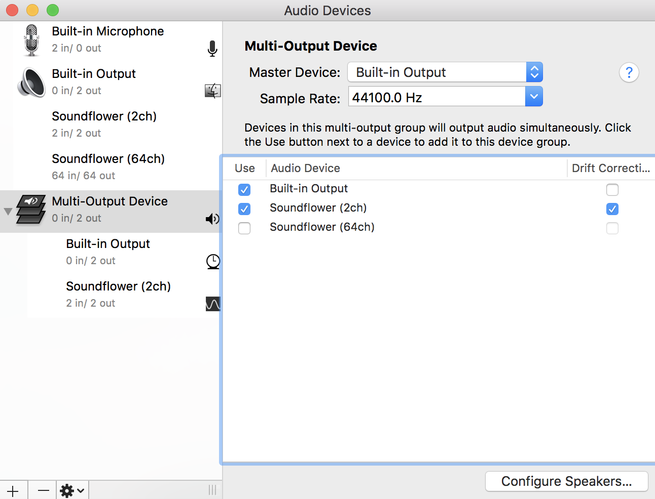 This is a screenshot visualising how the Multi-Output Device popup page appears.