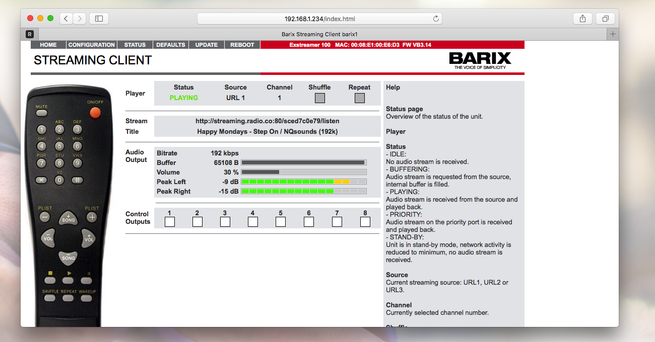 Barix Exstreamer Now Playing Radio Stream