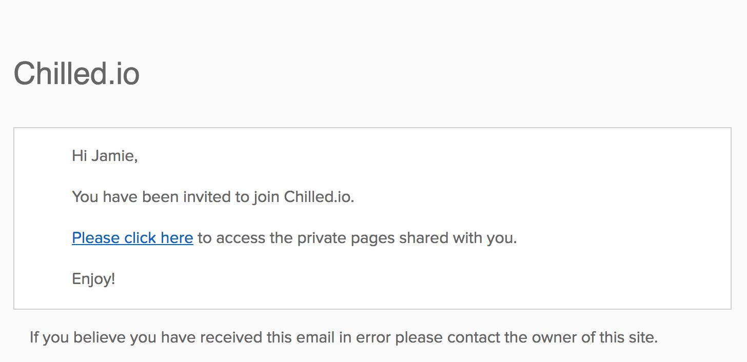 This is a screenshot of a Chilled.io Member Invite Email, with a link invite included.