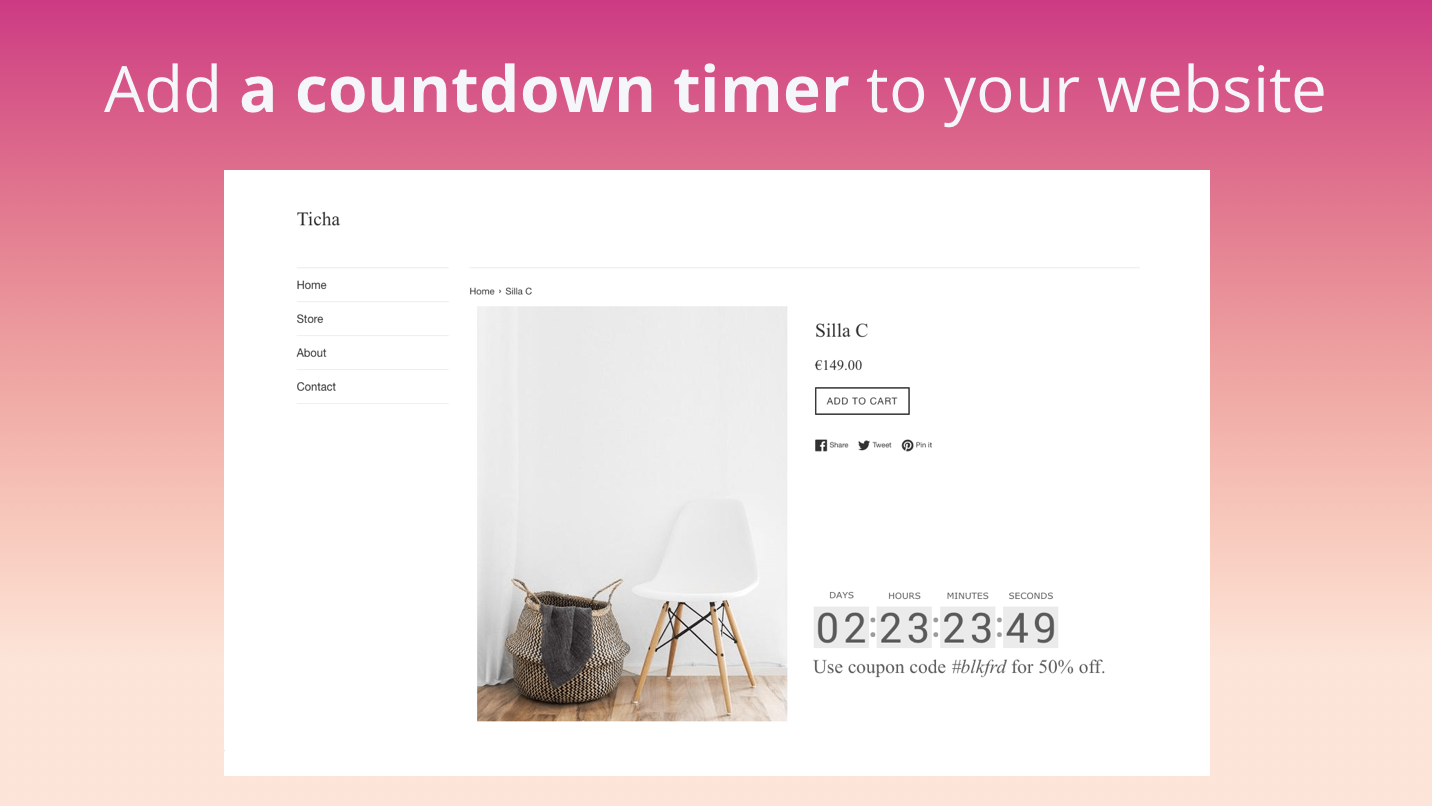 This is an image with a pink and white backdrop with a white Countdown Timer. It is a Weebly Addon