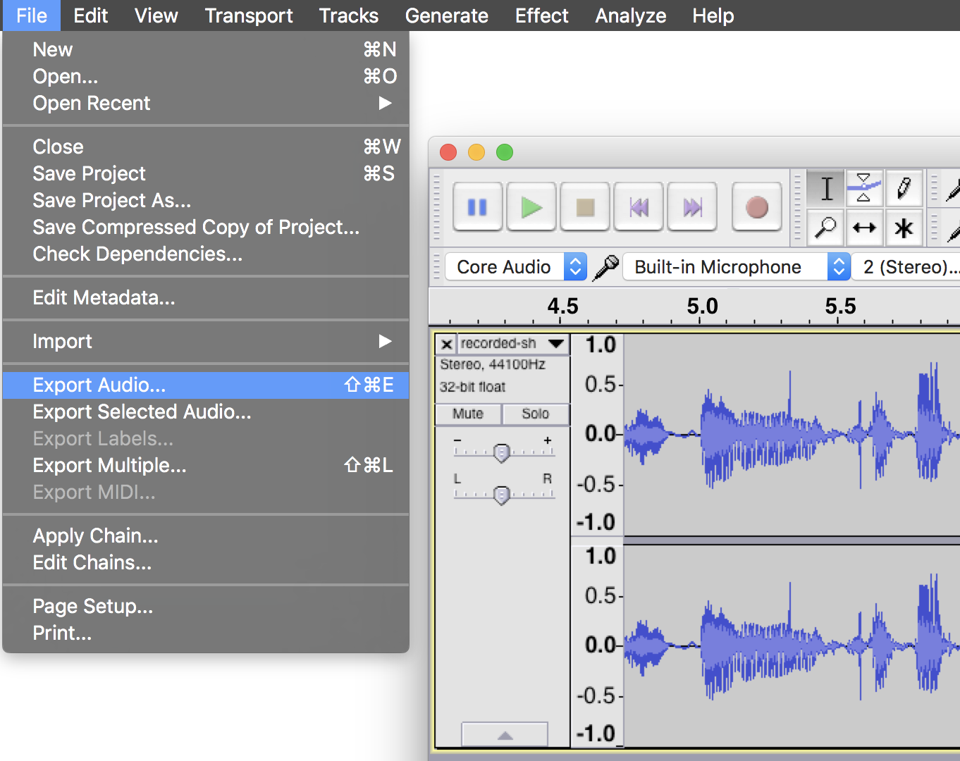 This is an image of how Exporting Edited Audio in Audacity appears.