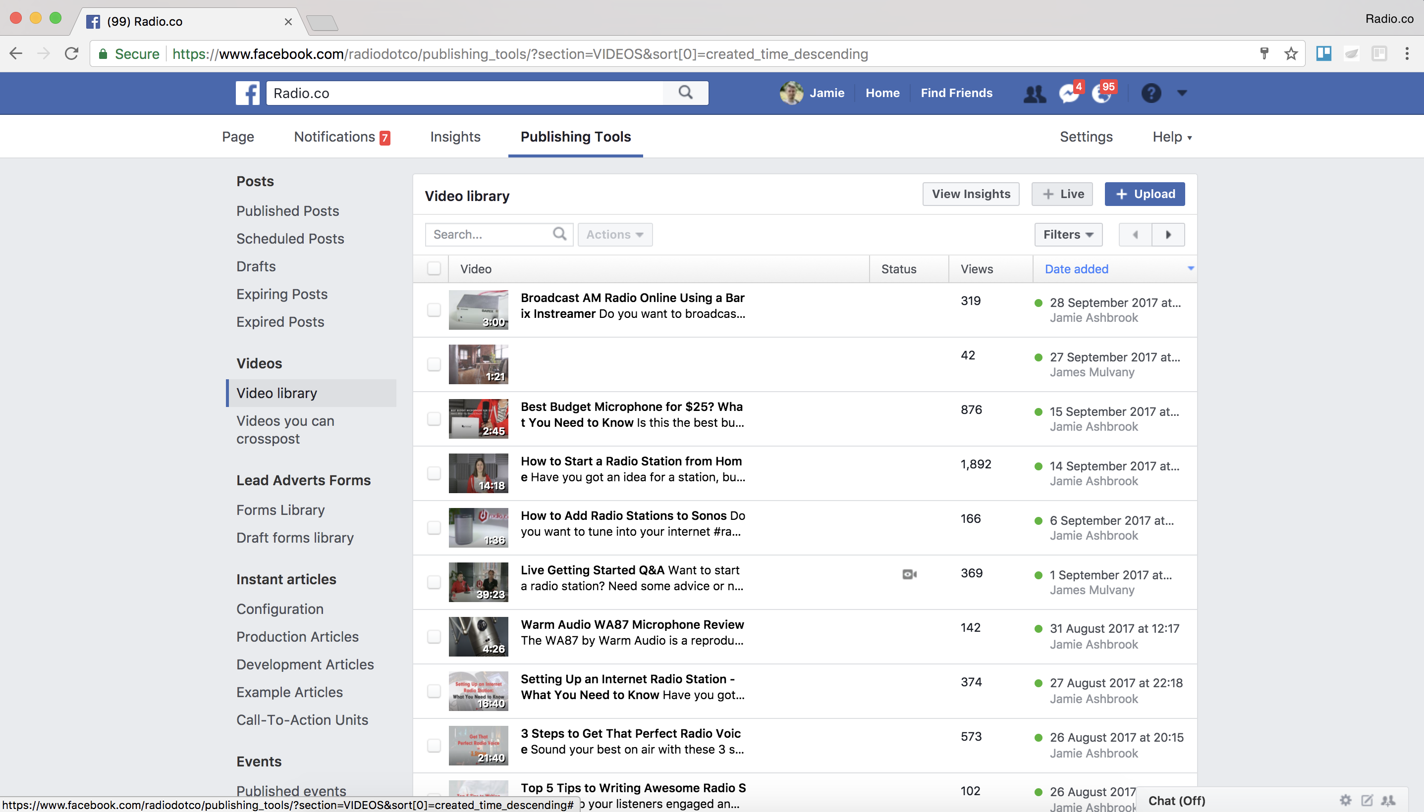 This is a screenshot of Facebook , and how the Publishing Tools appear.