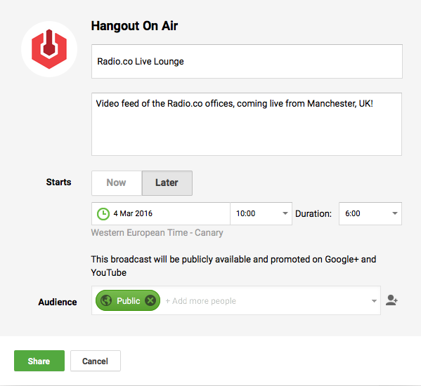 Hangouts On Air Form