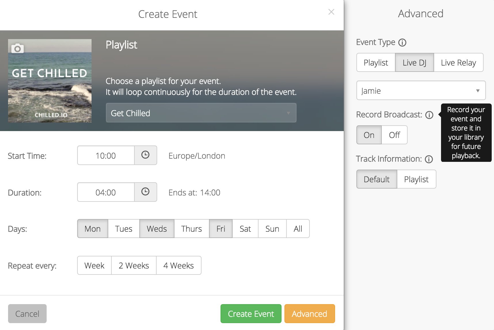 This is a grey and white screenshot of how the Schedule New Event View appears.