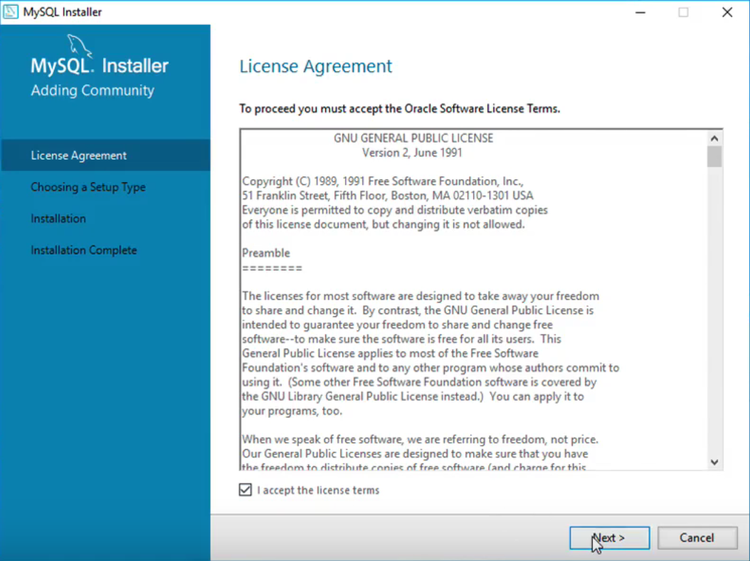 MySQL Setup Step 1