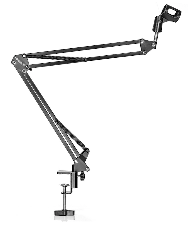 This is an image of a black Neewer Boom Arm against a white backdrop.