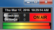 This is a green, yellow and red set of sliders for the NextKast application. There is a red box reading On-Air in the top right.