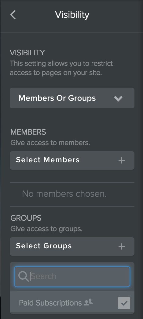 This is a grey screenshot of Visibility and Page Access to Groups on Chilled.io