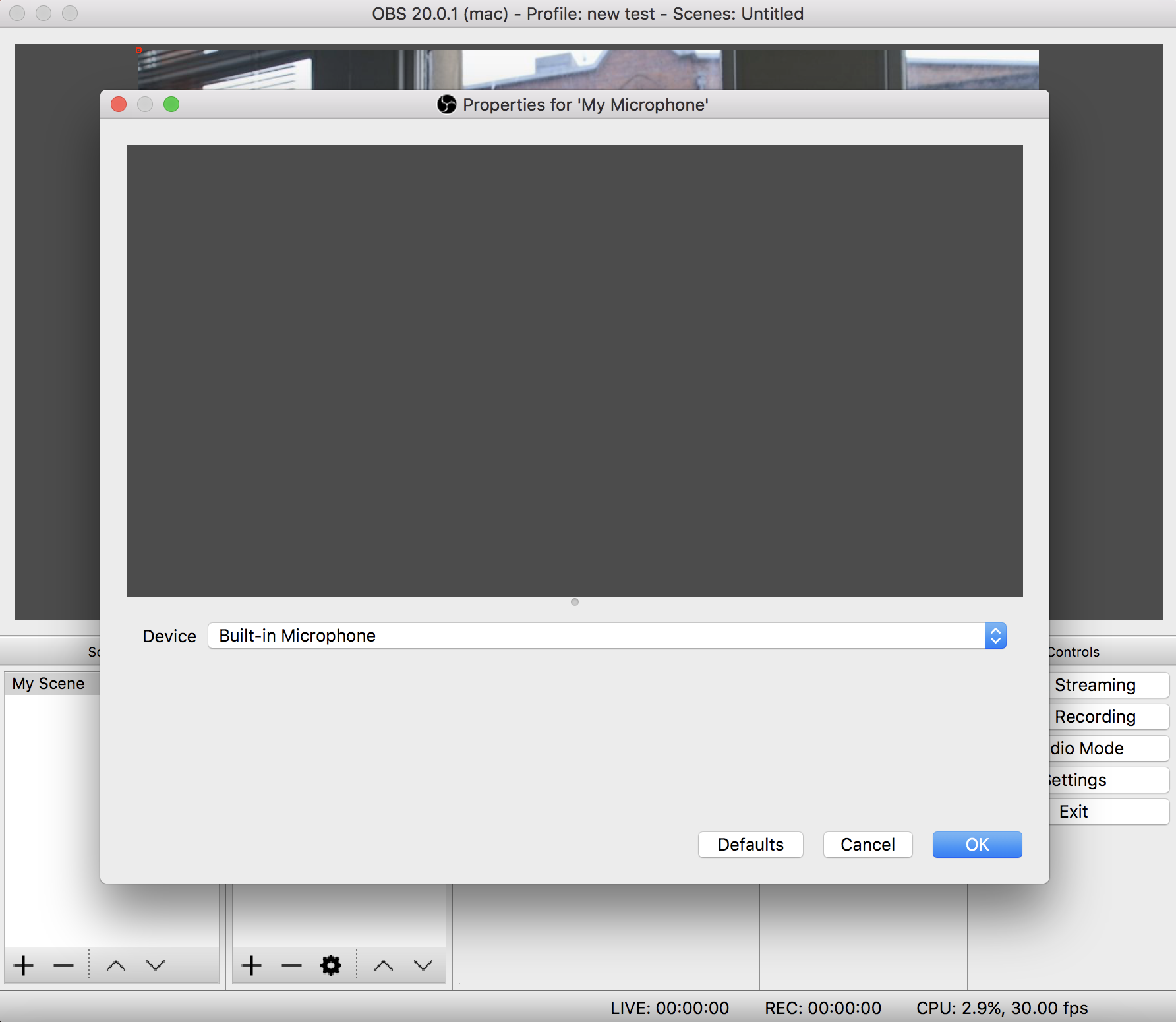 This is a grey and white image of how Properties Audio Input appears in OBS