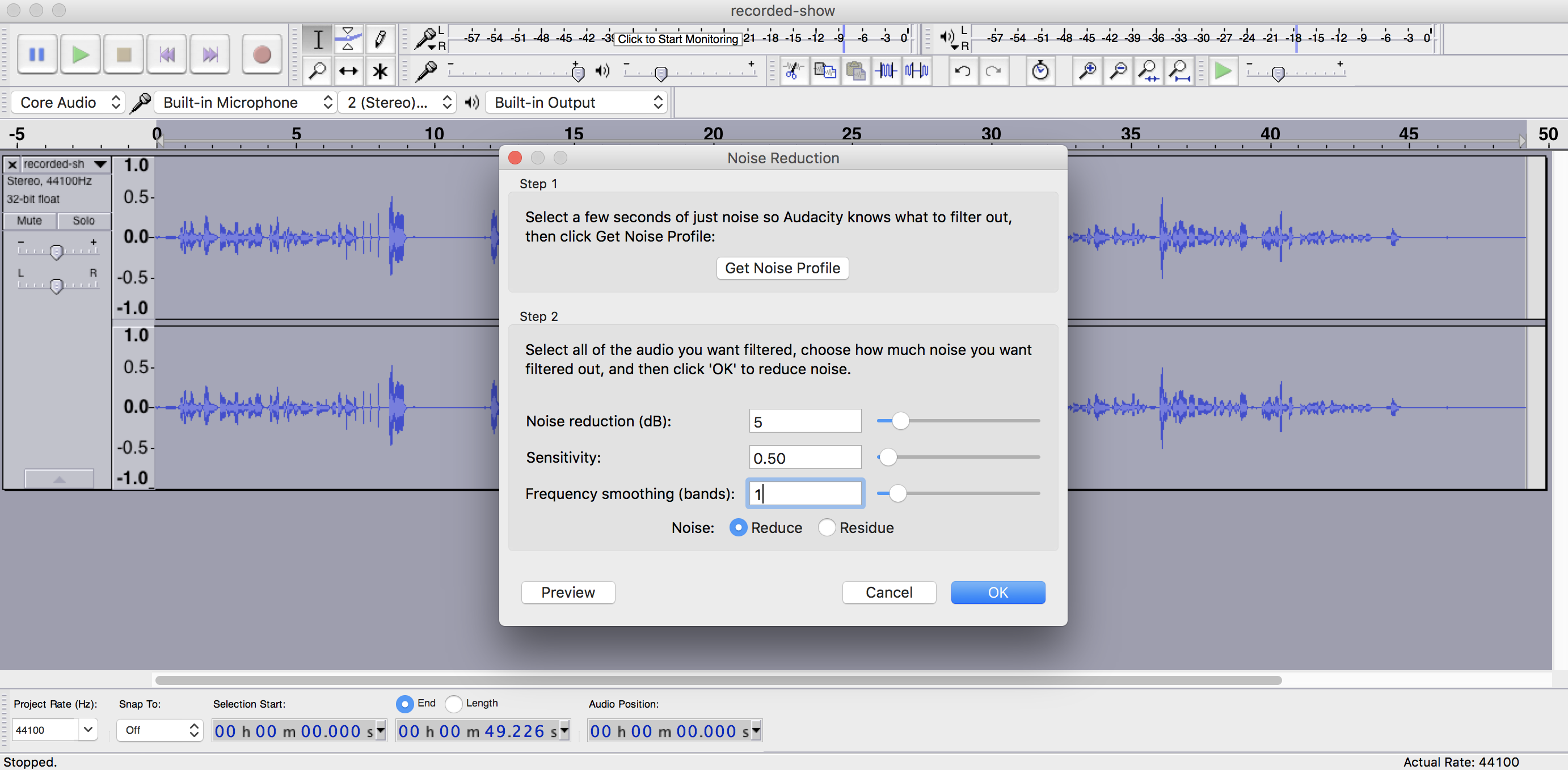 audacity crackling noise when recording