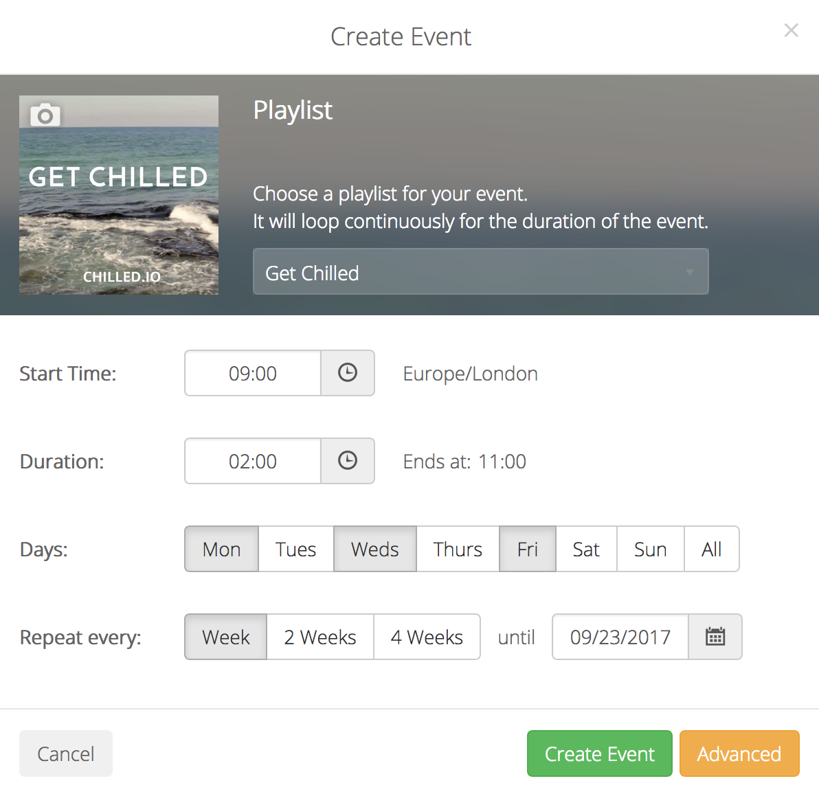 This is a grey and white screenshot of how the Schedule New Event View appears.