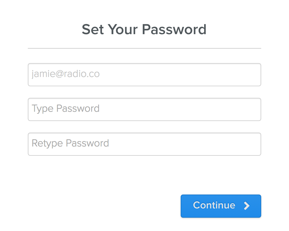 This is a screenshot of setting a password on Chilled.io.