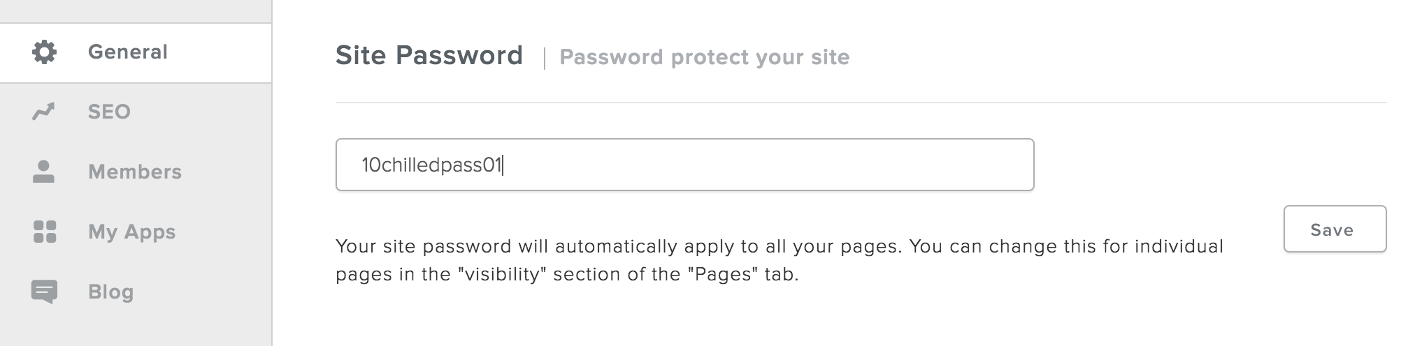 This is a screenshot of Setting a Site Password on Weebly.