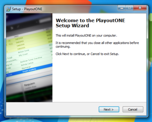 This is a screenshot illustrating the Setup Wizard for PlayoutONE process.