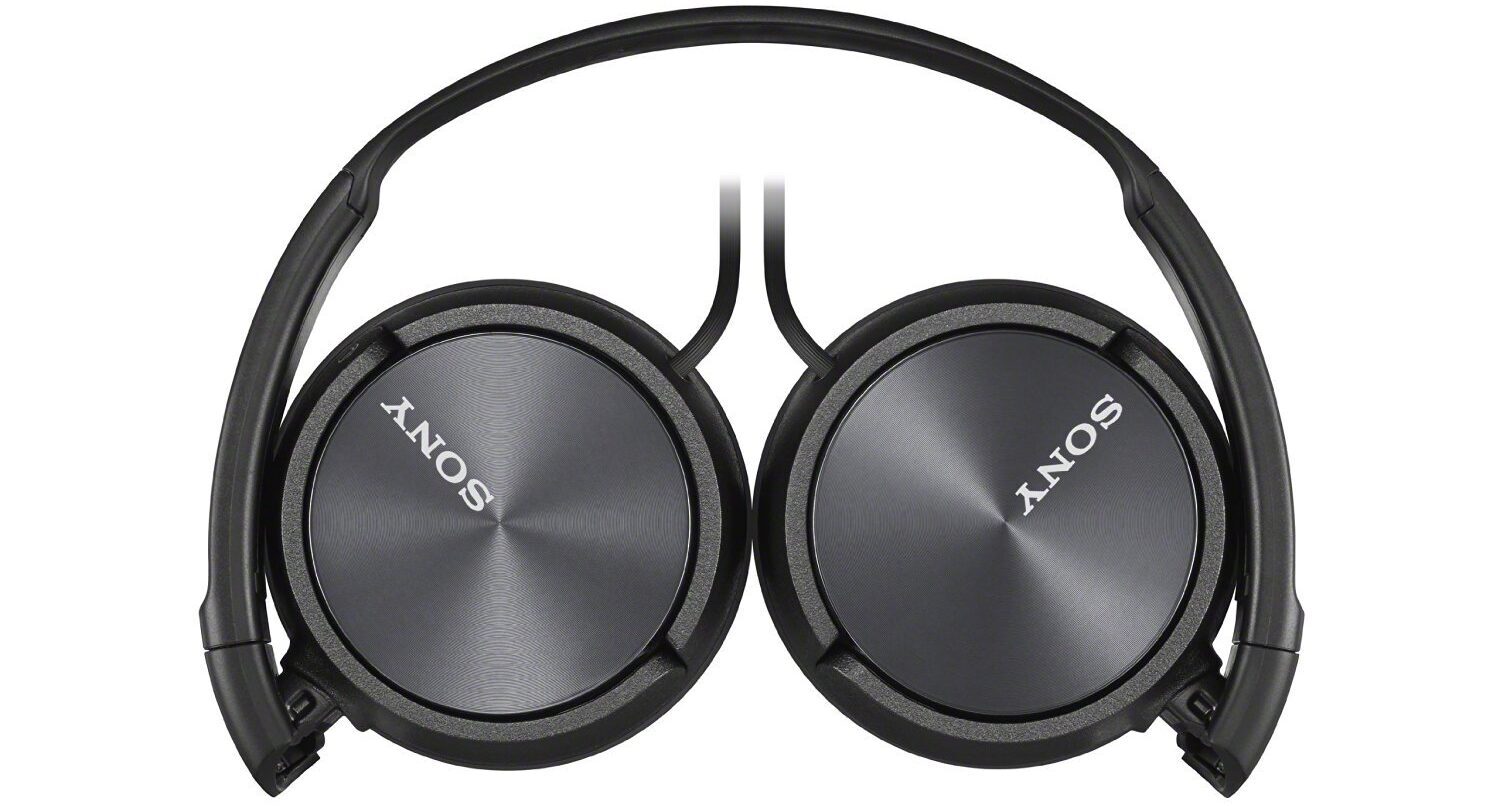 This is a stock image of a pair of black Sony MDRZX310 Headphones against a plain white backdrop.