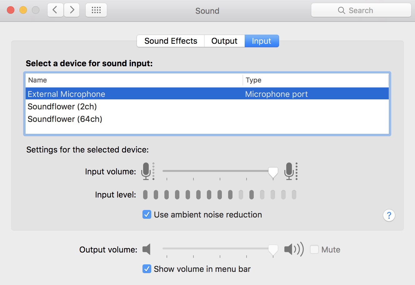 Sound Input Microphone Control