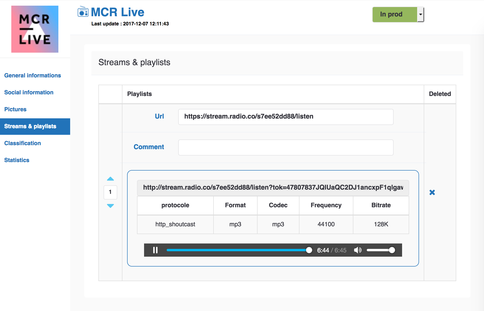 Image shows the window for adding streams and playlists in Radioline.