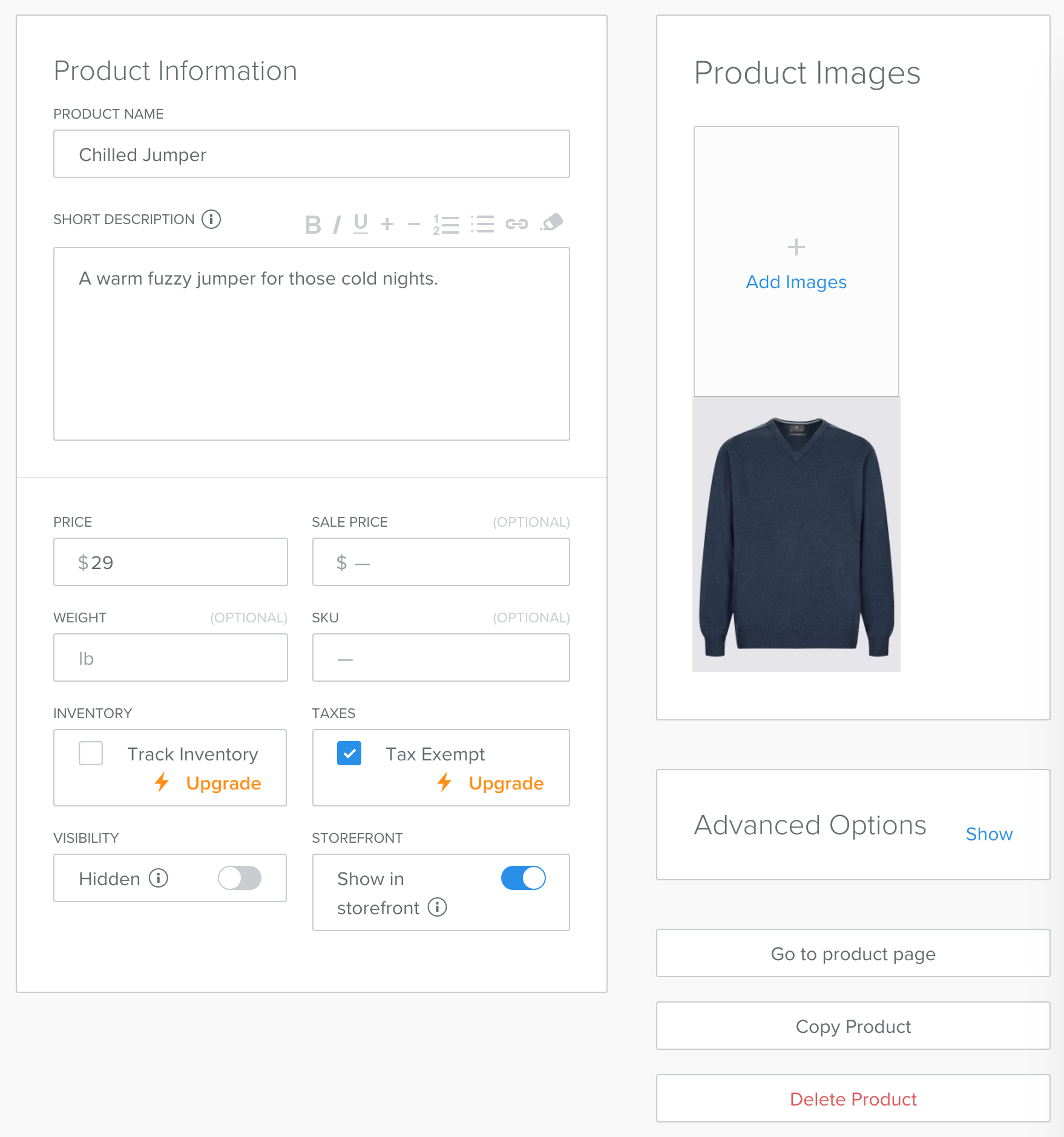 This is a screenshot of Updating Product Info on Chilled.io