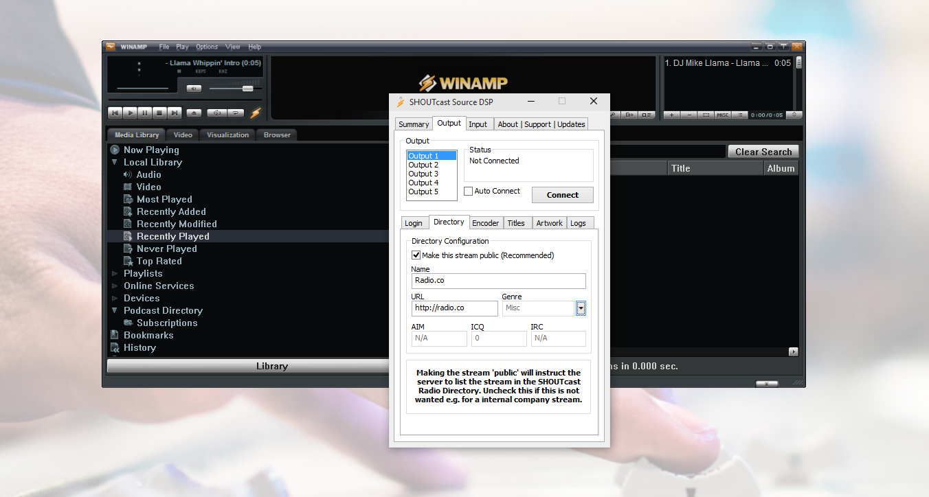 Winamp SHOUTcast DSP Directory - Winamp setup